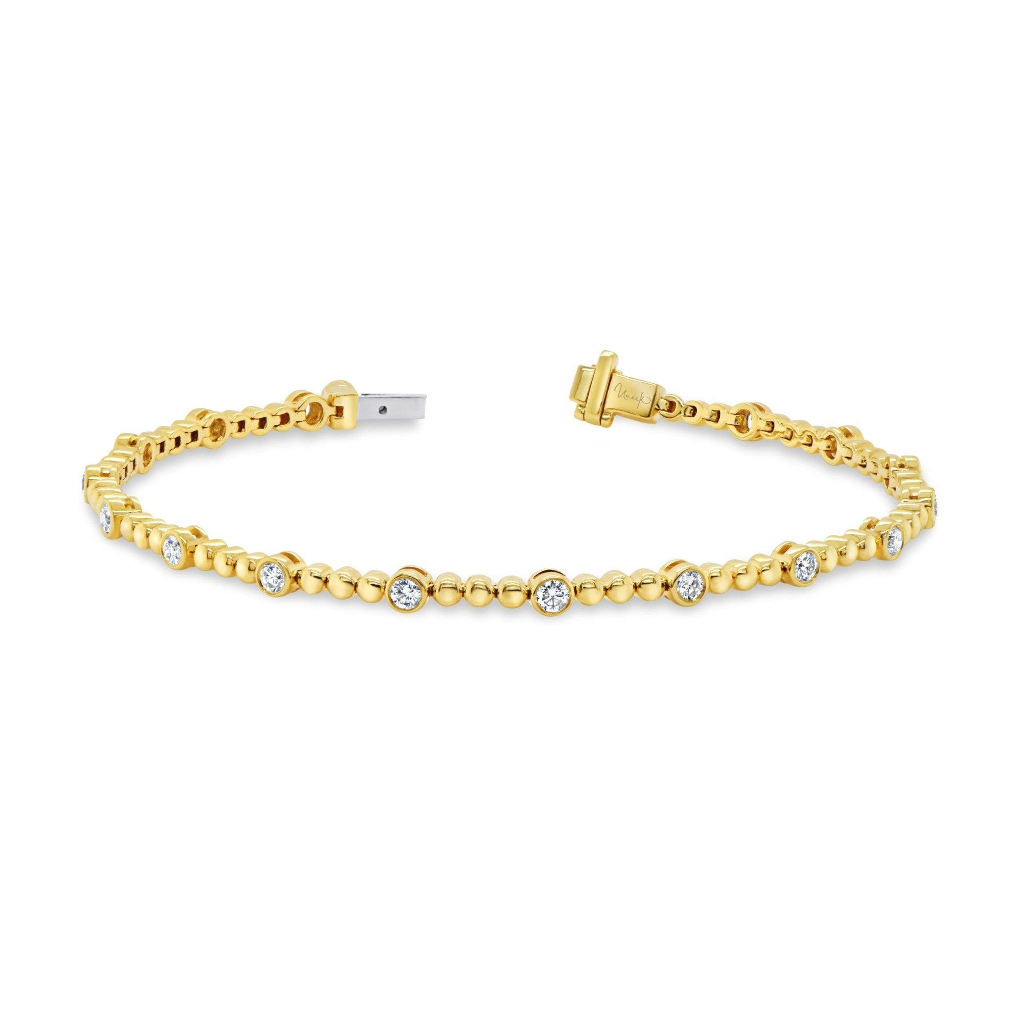 Vardy's Collection Round Blue Diamond Tennis Bracelet in 18K Yellow Gold (1.05ctw)