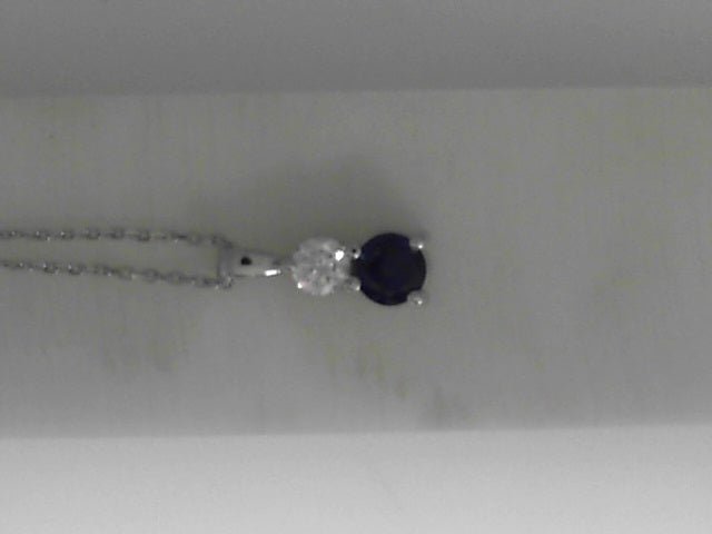 Vardy's Collection Round Blue Sapphire and Diamond Drop Pendant Necklace in 14K White Gold (1.221ct)