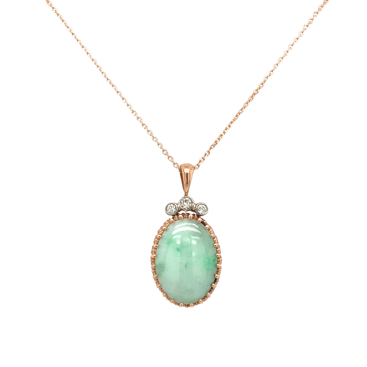 Vardy's Collection Round Diamond and Cabochon Jade Free Form Pennant Necklace in 14K Yellow Gold (9.83ct)