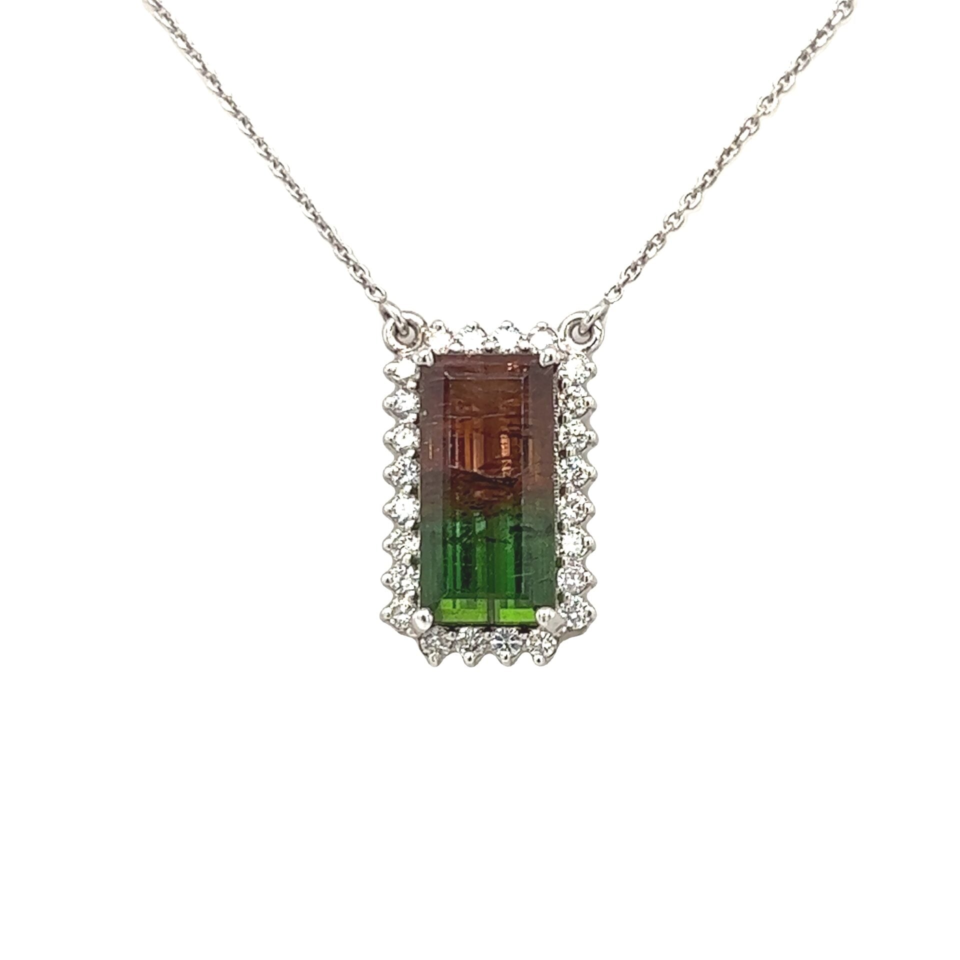 Vardy's Collection Round Diamond and Emerald Tourmaline Cable Link Pendant in 14K White Gold (7.19ct)