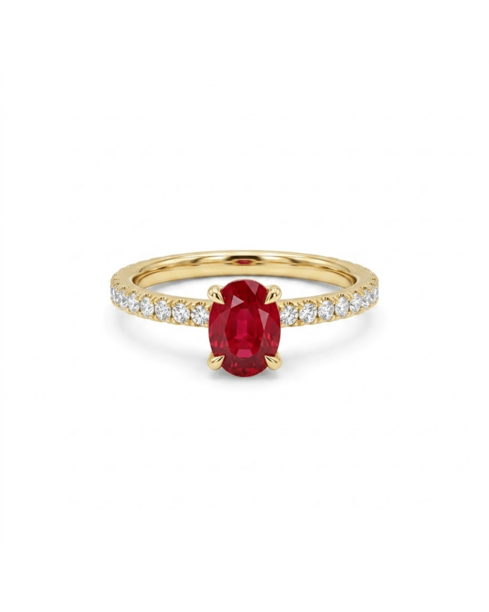 Vardy's Collection Round Diamond and Oval Ruby Halo Fashion Ring in 18K Yellow Gold (1.72ct)