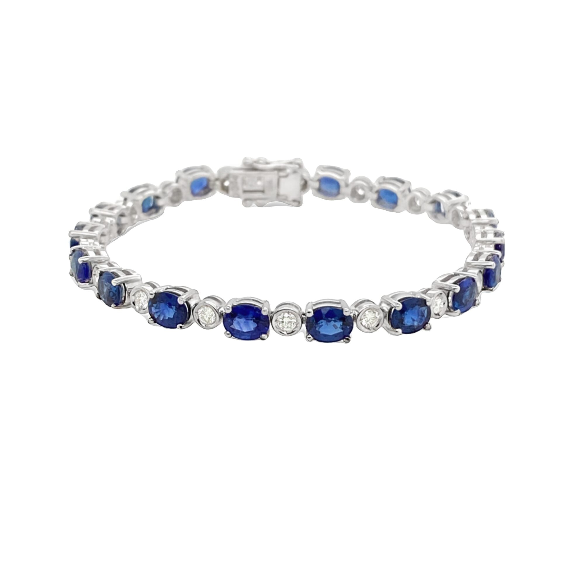Vardy's Collection Round Diamond and Oval Sapphire Tennis Bracelet in 14K White Gold (16.17ctw)