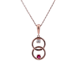 Vardy's Collection Round Diamond and Round Ruby Open Link Pendant Necklace in 14K Rosé Gold (0.23ct)