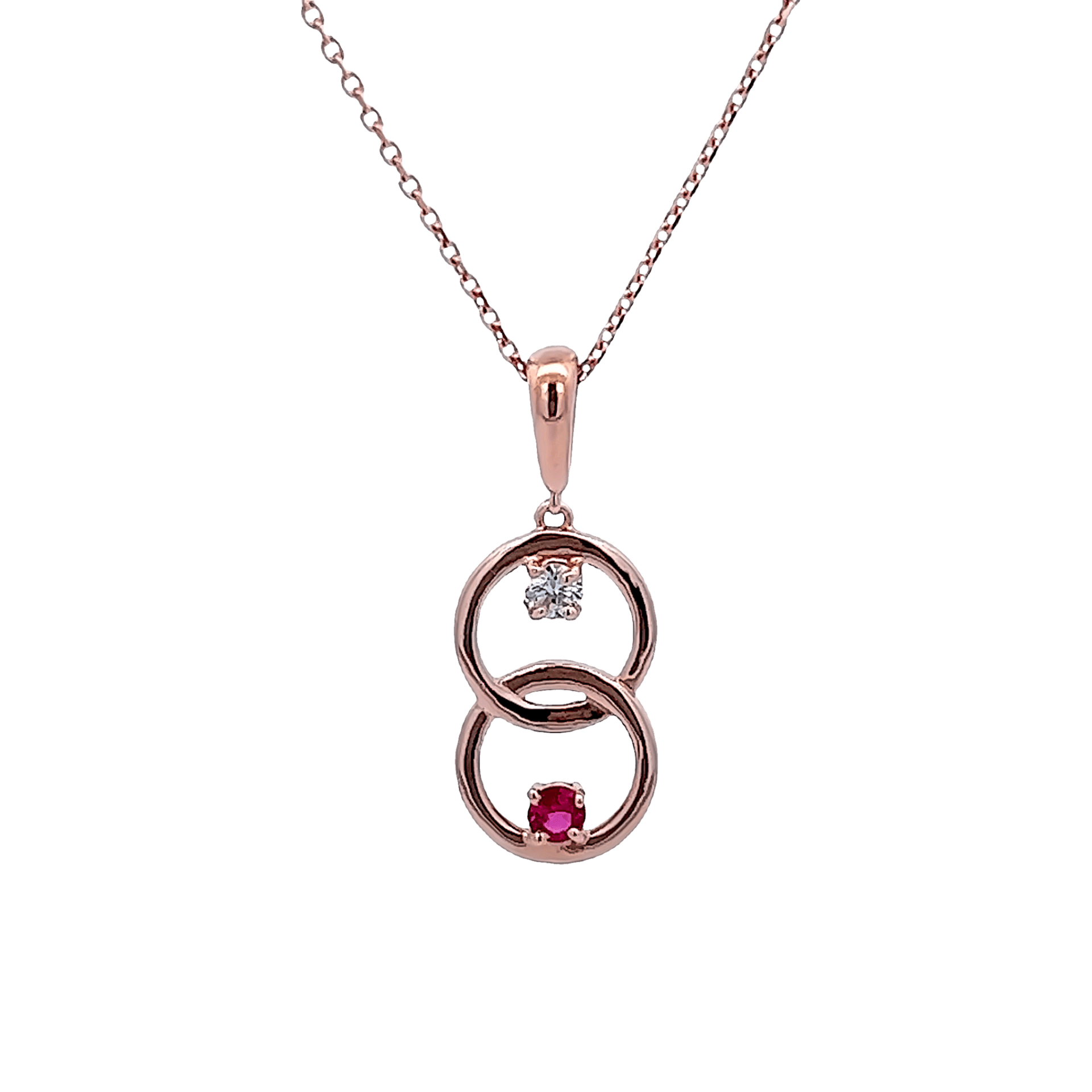 Vardy's Collection Round Diamond and Round Ruby Open Link Pendant Necklace in 14K Rosé Gold (0.23ct)