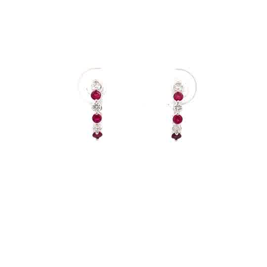Vardy's Collection Round Diamond and Ruby Hoop Earrings in 14K White Gold (0.18ctw)