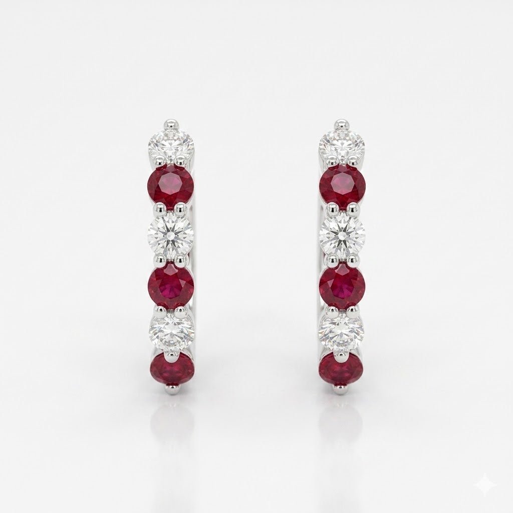 Vardy's Collection Round Diamond and Ruby Hoop Earrings in 14K White Gold (0.18ctw)