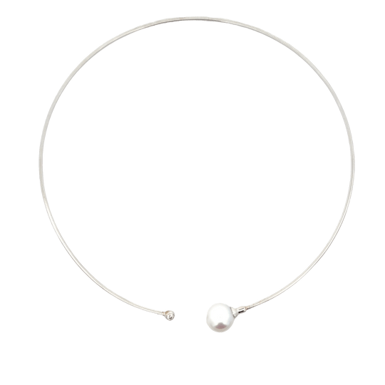 Vardy's Collection Round Diamond and South Sea White Excellent Pearl Choker Necklace in 18K White Gold (0.10ct)