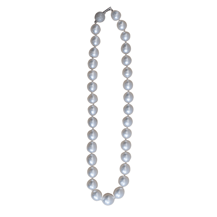 Vardy's Collection Round Diamond and South Sea White Pearl Single Strand Necklace in 14K White Gold (0.46ctw)