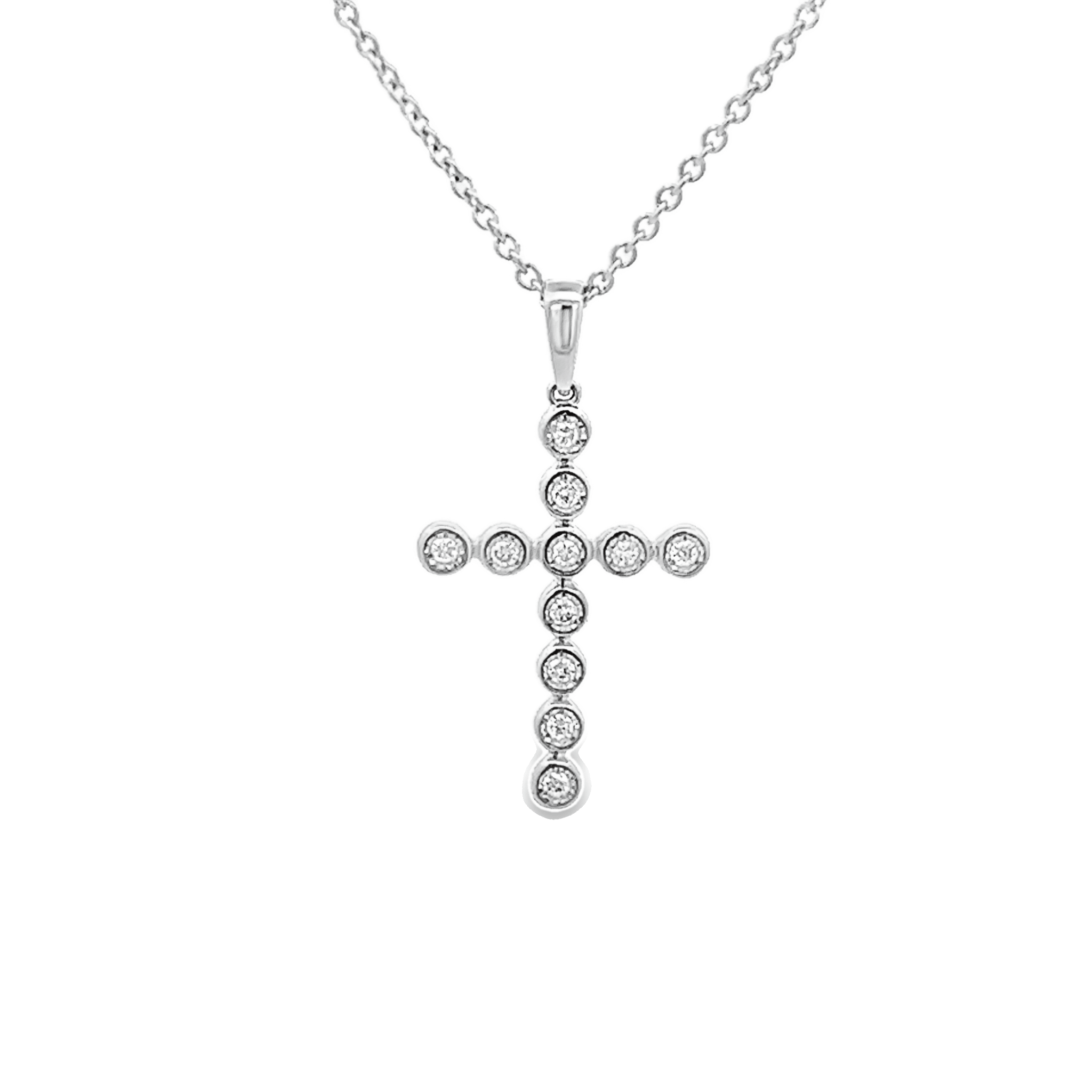 Vardy's Collection Round Diamond Cable Link Cross Pendant in 14K White Gold (0.08ct)