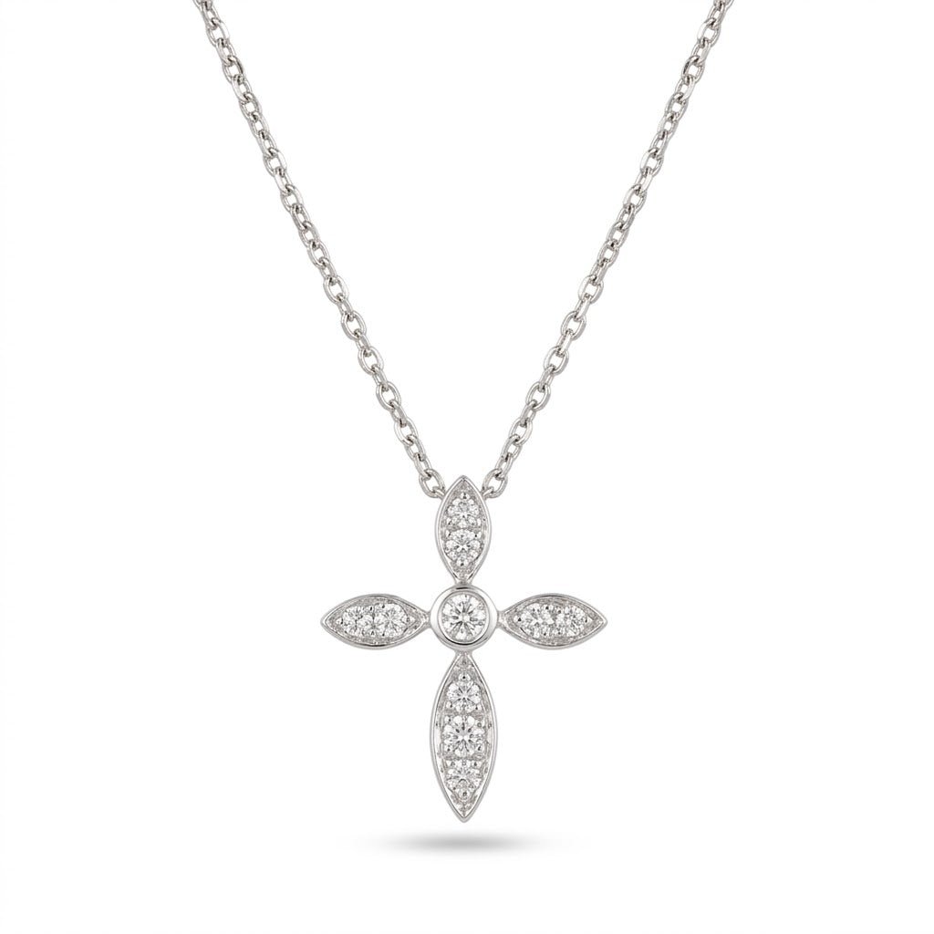 Vardy's Collection Round Diamond Cross Pendant in 14K White Gold (0.18ct)