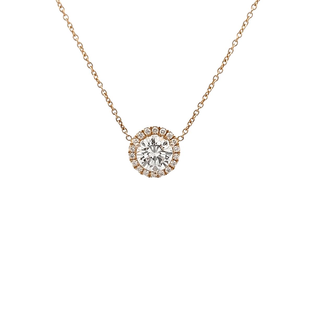 Vardy's Collection Round Diamond Halo Pendant Necklace in 14K Yellow Gold (1.33ctw)
