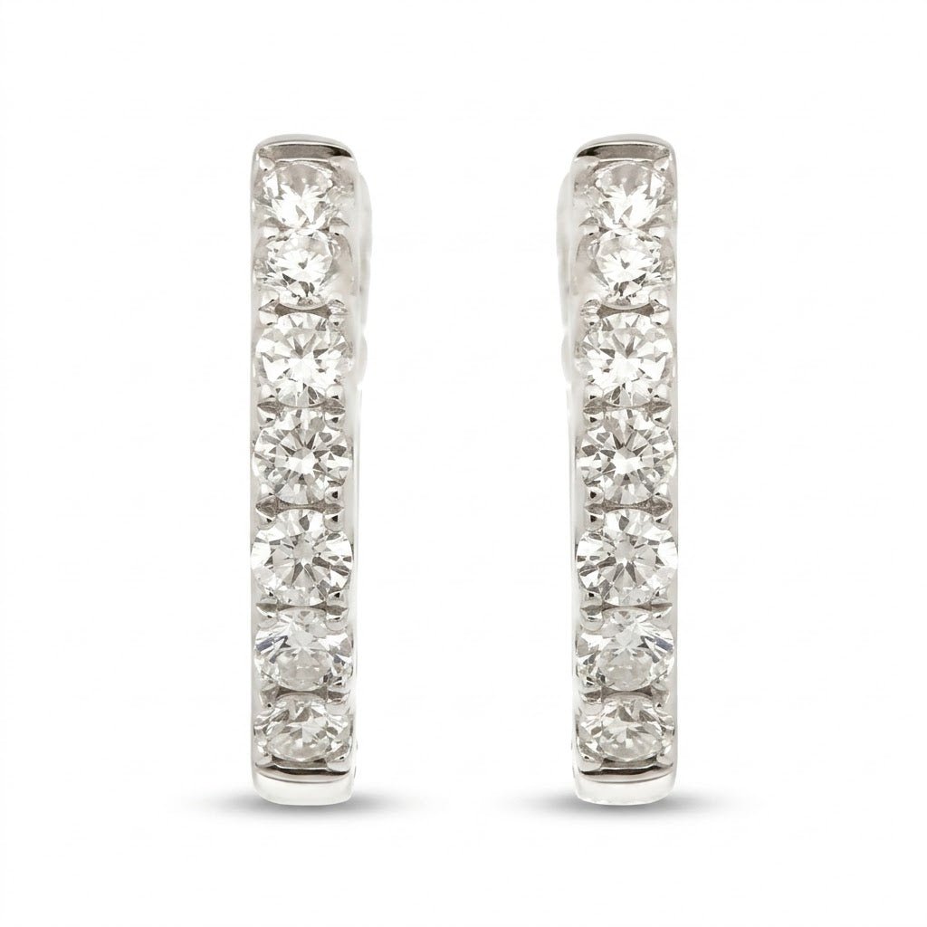 Vardy's Collection Round Diamond Polished White Medium Hoop Earrings in 14K White Gold (0.49ct)