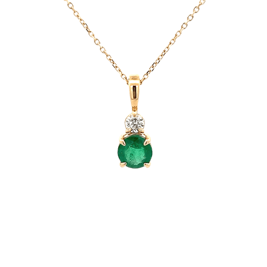 Vardy's Collection Round Green Emerald and Round Diamond Drop Pendant Necklace in 14K Yellow Gold (2.74ct)