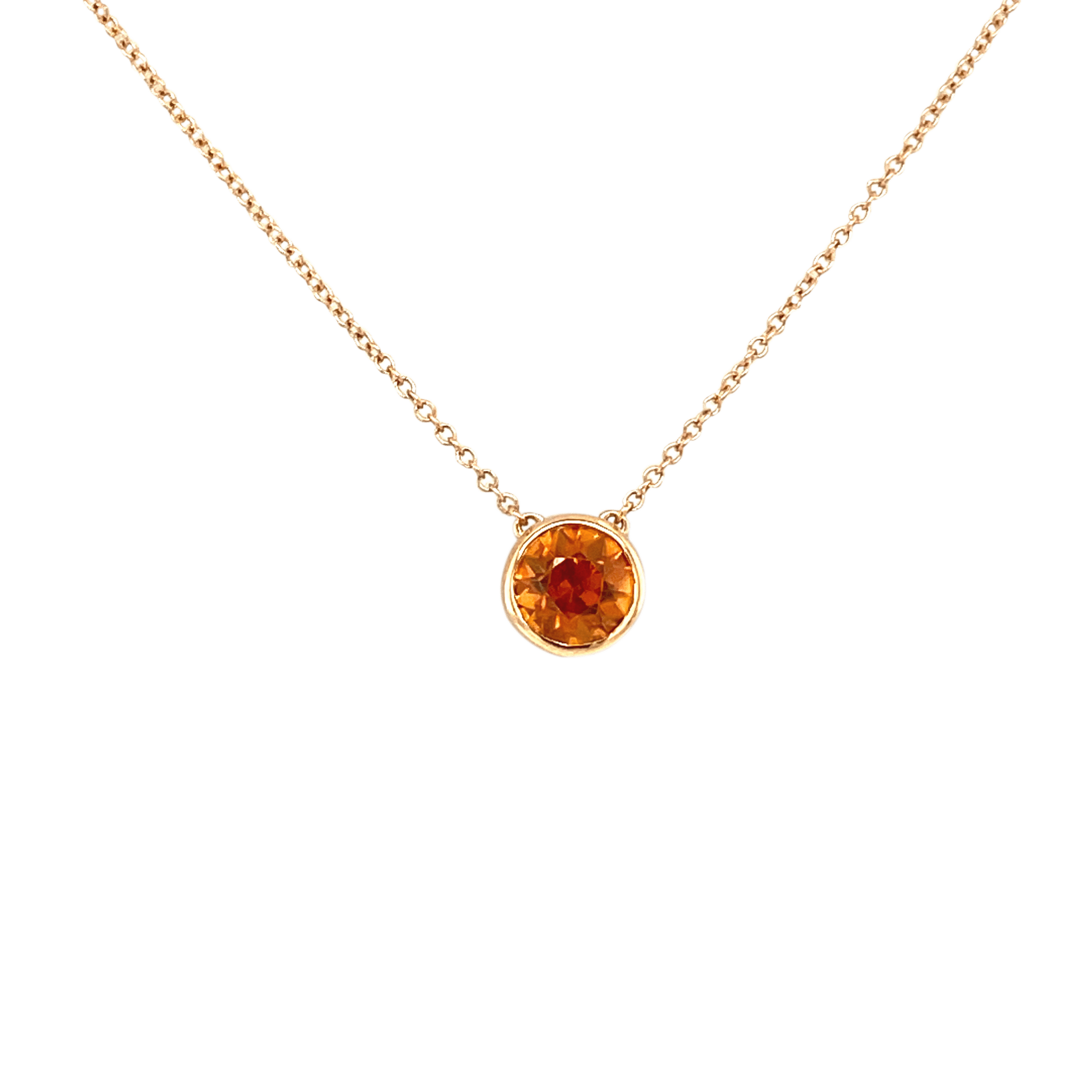 Vardy's Collection Round Mandarin Orange Garnet Pendant Necklace in 14K Rosé Gold (1.58ct)