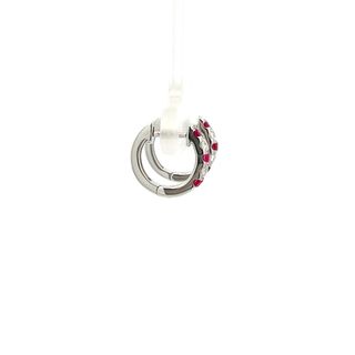 Vardy's Collection Round Ruby and Diamond Small Hoop Earrings in 14K White Gold (0.13ctw)