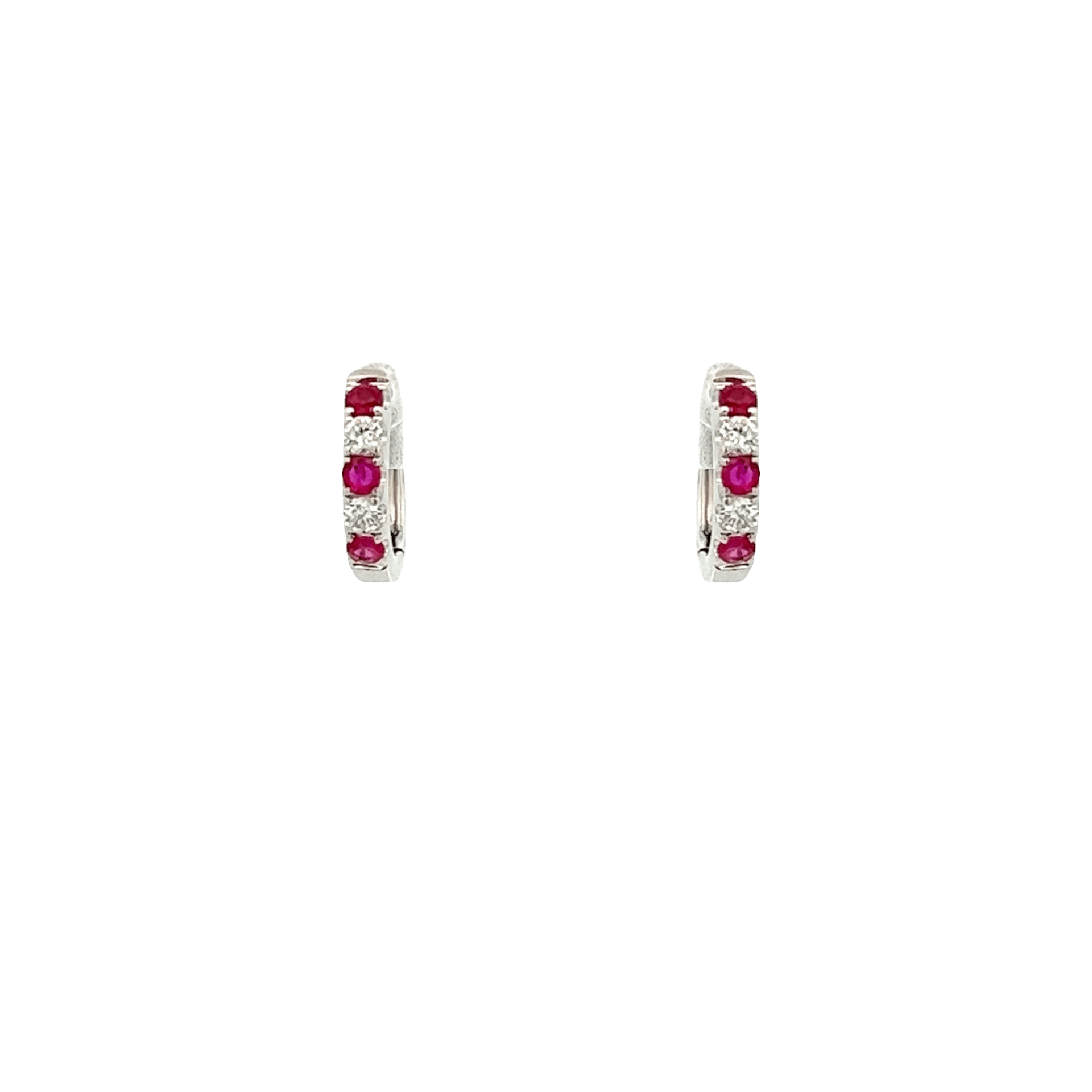 Vardy's Collection Round Ruby and Diamond Small Hoop Earrings in 14K White Gold (0.13ctw)