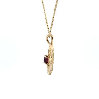 Vardy's Collection Round Ruby and Round Diamond Menorah Pendant Necklace in 14K Yellow Gold (0.22ct)