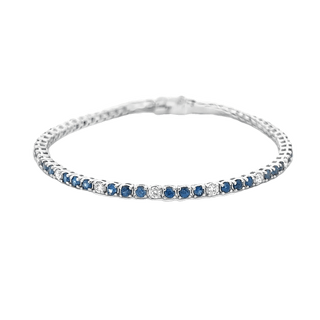 Vardy's Collection Round Sapphire and Diamond Tennis Bracelet in 14K White Gold (3.57ct)