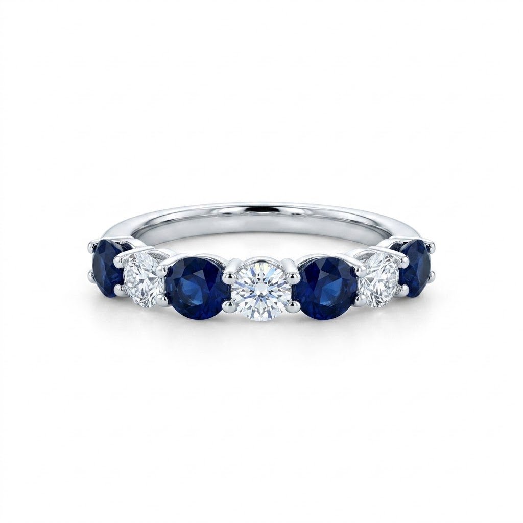 Vardy's Collection Round Sapphire and Round Diamond Fashion Ring in 18K White Gold (1.68ct)