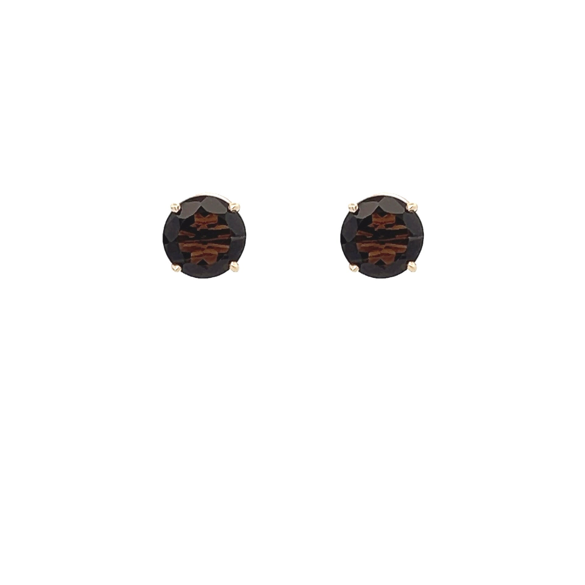 Vardy's Collection Round Smokey Quartz Stud Earrings in 14K Yellow Gold (3.50ctw)