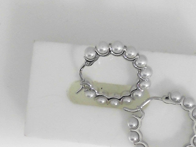 Vardy's Collection Small Hoop Earrings with Cultured Pearls in 14K White Gold