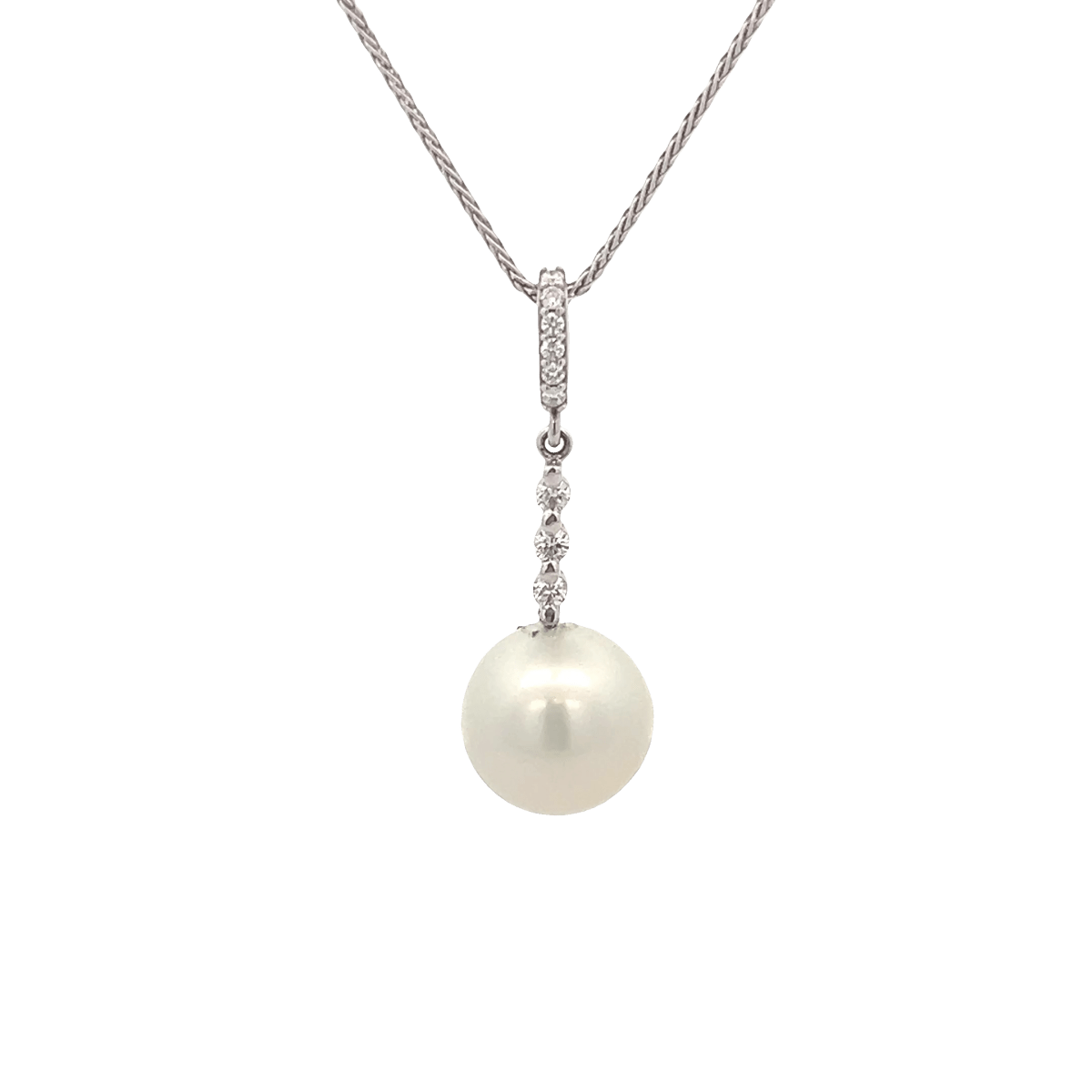 Vardy's Collection South Sea Pink Excellent Pearl and Round Diamond Drop Pendant in 14K White Gold (11.15ct)