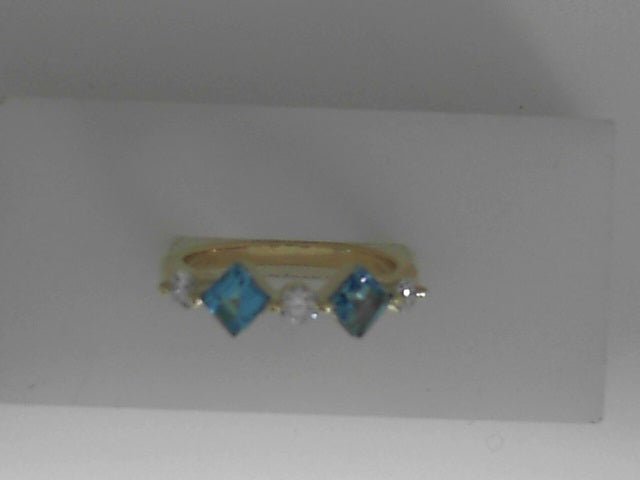 Vardy's Collection Square Cushion Blue Topaz and Round Diamond Geometric Fashion Ring in 14K Yellow Gold (1.25ct)