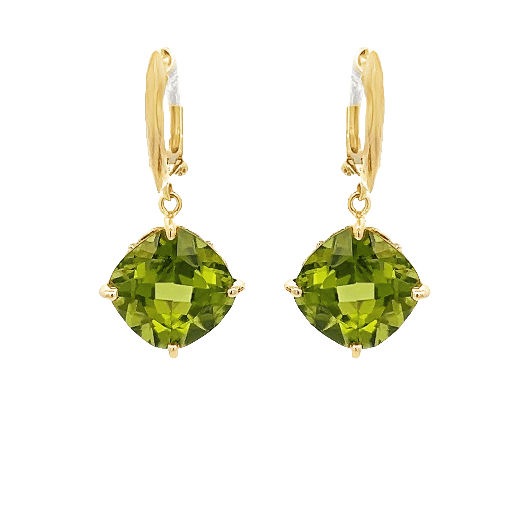 Vardy's Collection Square Cushion Peridot Drop Earrings in 14K Yellow Gold (8.60ct)
