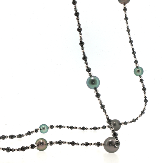 Vardy's Collection Tahitian Black Pearl and Diamond Opera Length Necklace in 18K White Gold (79.17ctw)