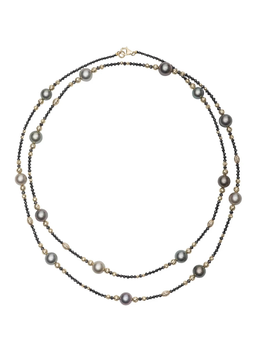 Vardy's Collection Tahitian Black Pearl and Diamond Opera Length Necklace in 18K White Gold (79.17ctw)