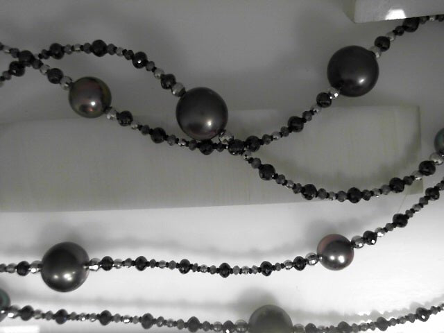 Vardy's Collection Tahitian Black Pearl and Diamond Opera Length Necklace in 18K White Gold (79.17ctw)