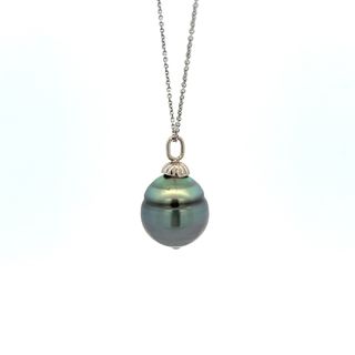 Vardy's Collection Tahitian Peacock Pearl Drop Pendant Necklace in 14K White Gold
