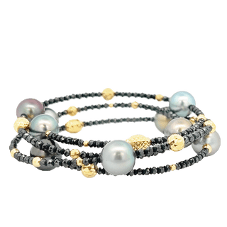Vardy's Collection Tahitian Pearl and Fantasy Cut Black Diamond Bead Bracelet in 18K Yellow Gold (10.99ctw)