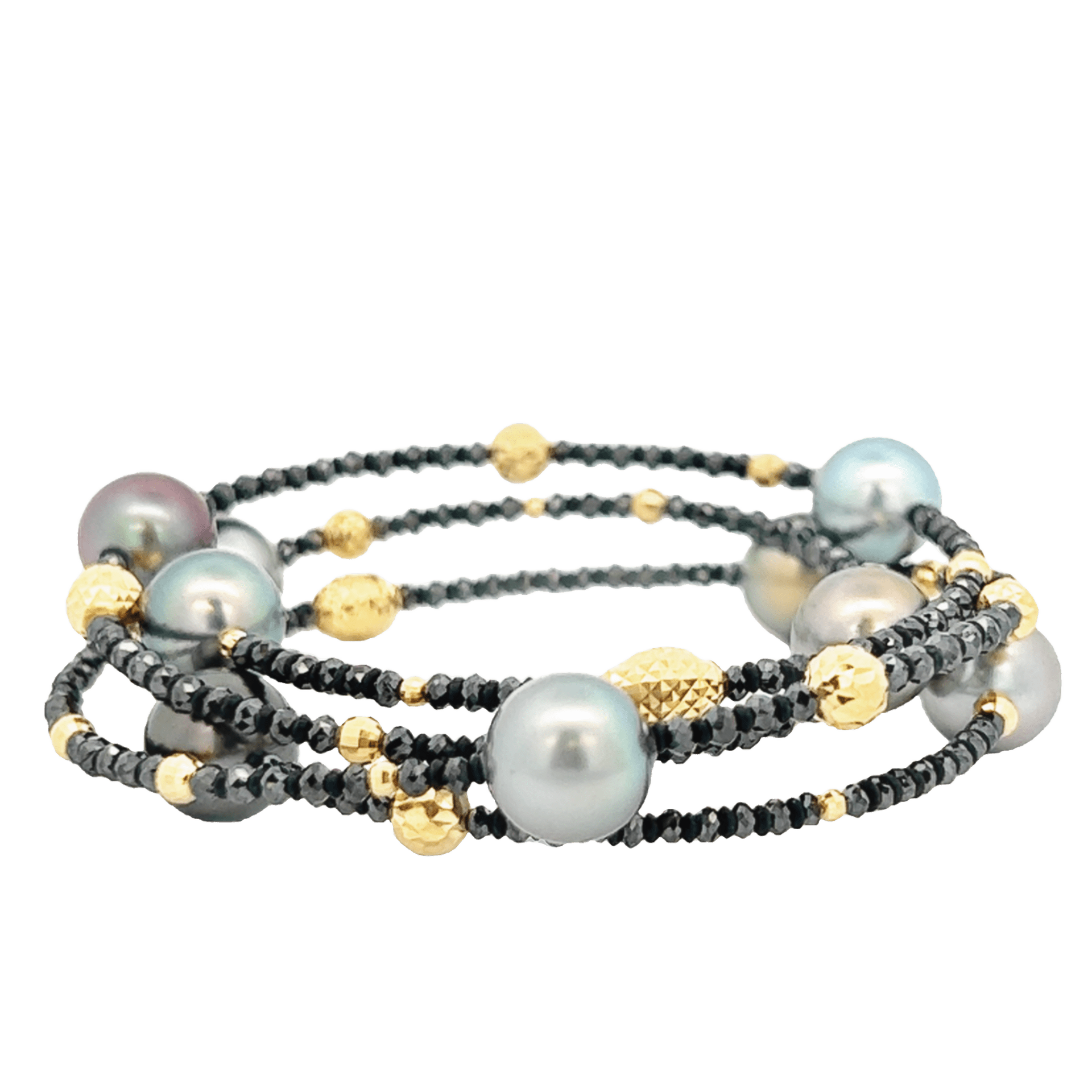 Vardy's Collection Tahitian Pearl and Fantasy Cut Black Diamond Bead Bracelet in 18K Yellow Gold (10.99ctw)