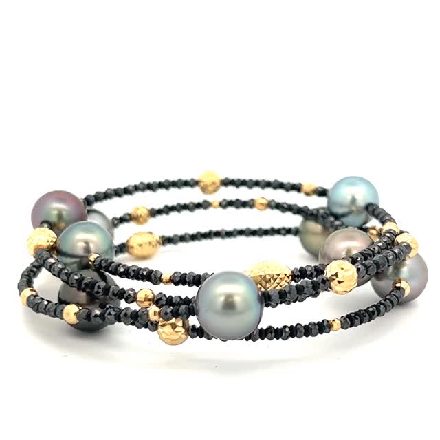 Vardy's Collection Tahitian Pearl and Fantasy Cut Black Diamond Bead Bracelet in 18K Yellow Gold (10.99ctw)