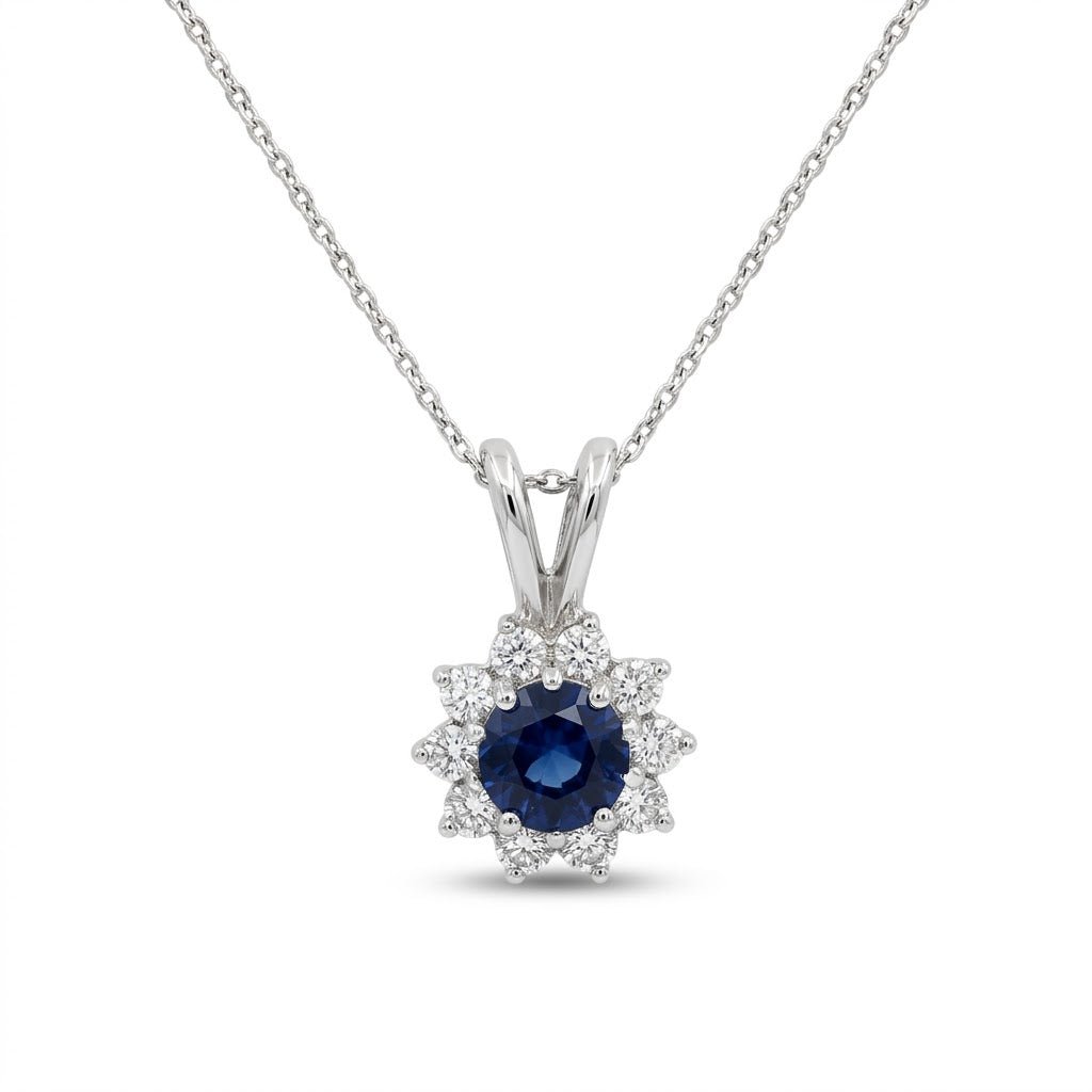 Vardy's Collection Vintage Halo Sapphire Pendant in 14K White Gold (0.6ct)