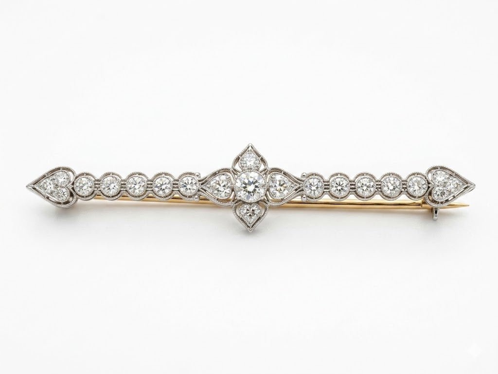 Vintage Diamond Platinum Pin with one Old European cut Diamond 0.50ct and 28 Old European Cut diamonds 1.60tw (250=00019)