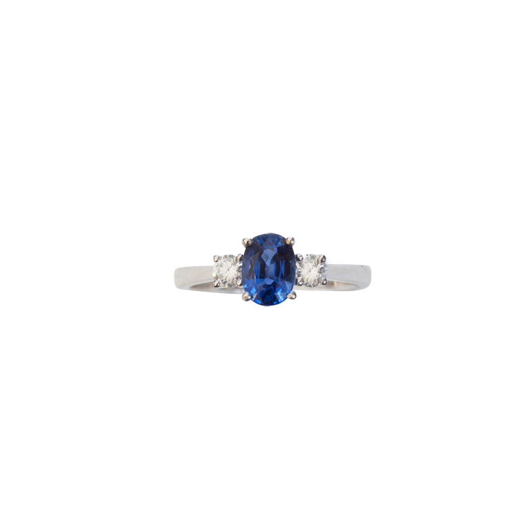 18 Karat White Gold Sapphire and Diamond Three-Stone Ring