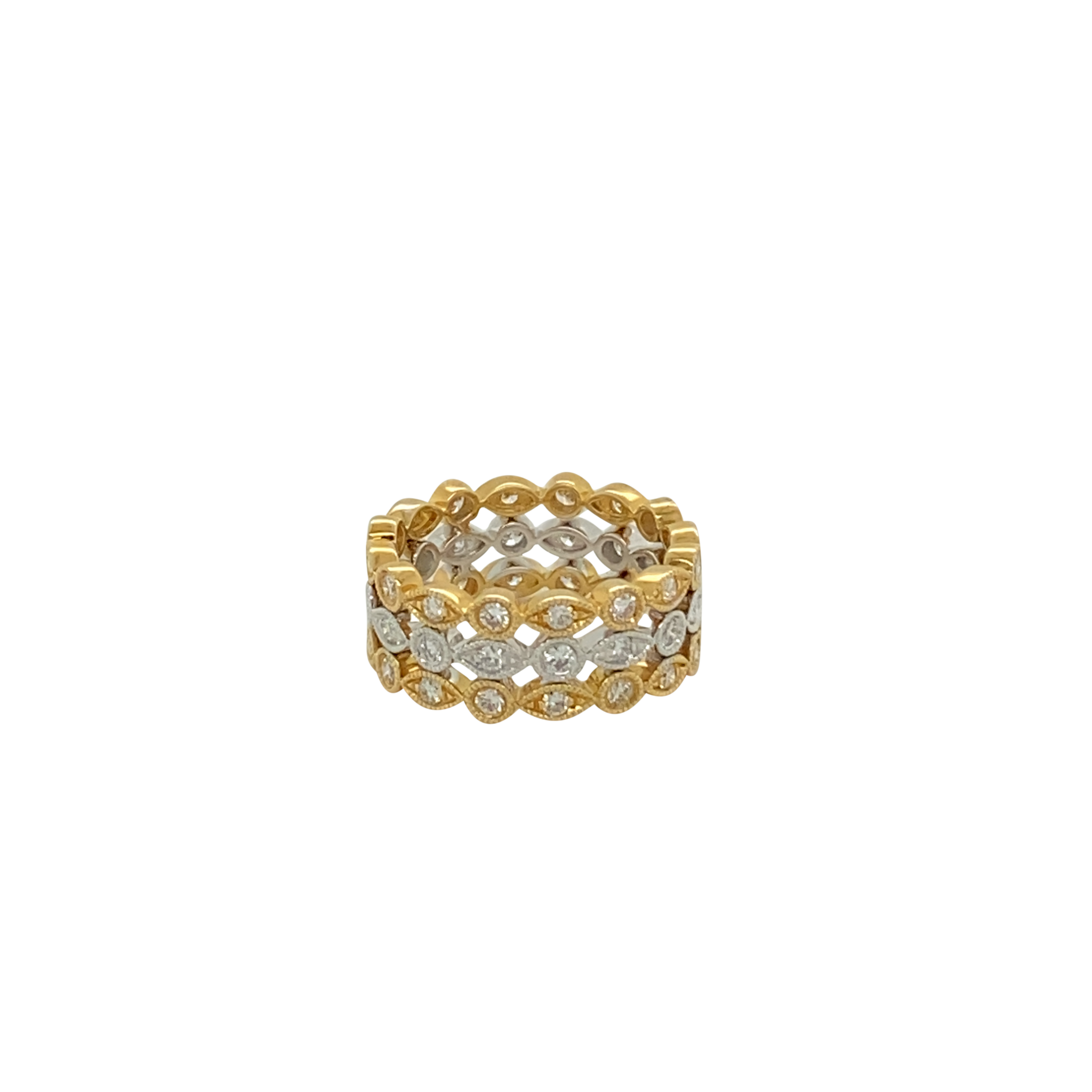 18 Karat Multi-Colored Gold Three Row Fashion Ring