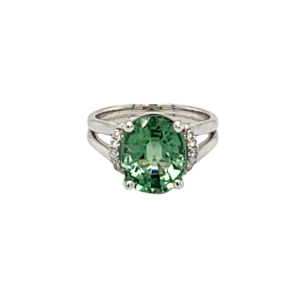 14 Karat White Gold Fashion Ring with Green Tourmaline and Diamonds