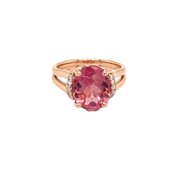 14 Karat Rose Gold Fashion Pink Tourmaline Ring with Diamonds