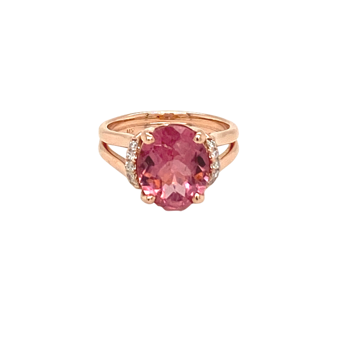 14 Karat Rose Gold Fashion Pink Tourmaline Ring with Diamonds