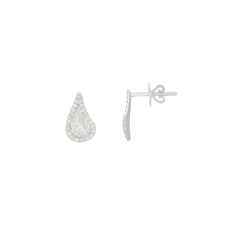 14 Karat White Gold Free Form Earrings with 44 Round Diamonds