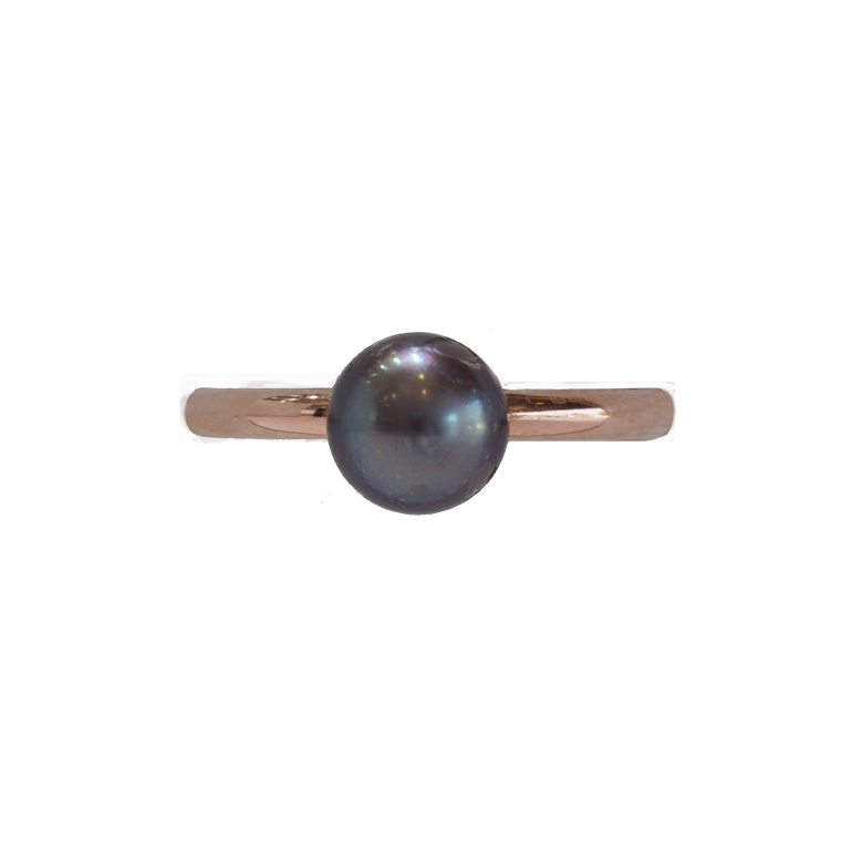 14K Rose Gold 7mm Black Tahitian Pearl Solitaire Ring