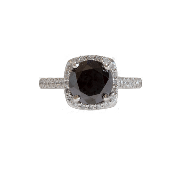 Platinum and Black Diamond Halo Ring