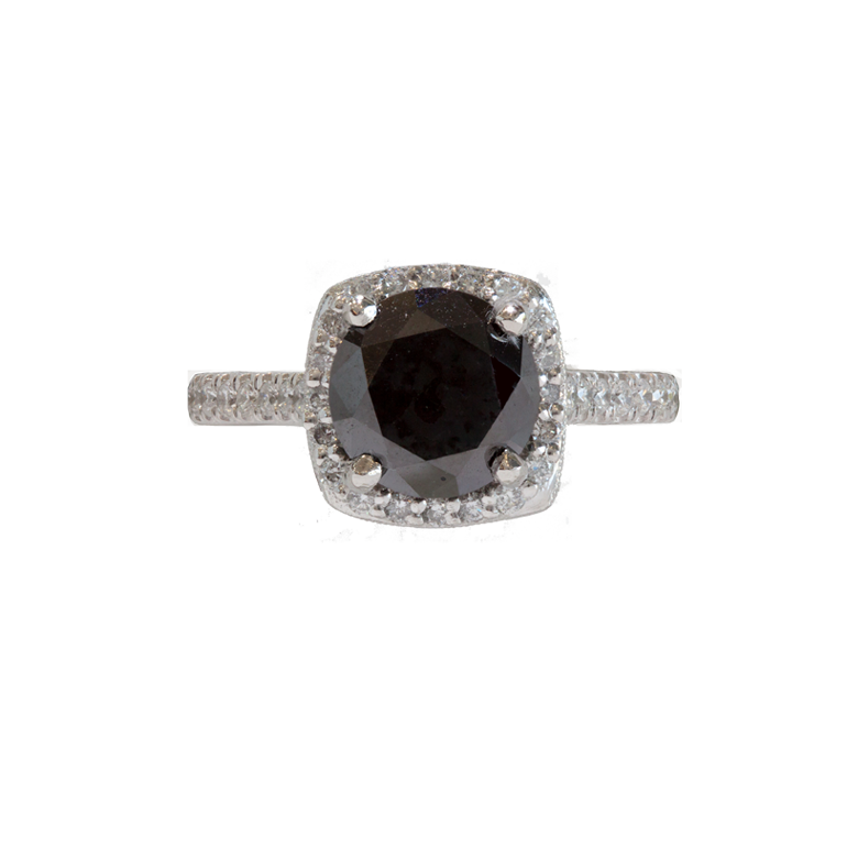Platinum and Black Diamond Halo Ring