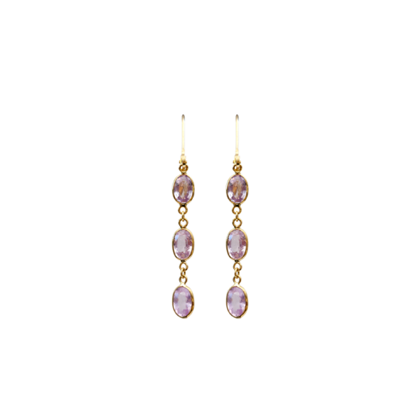 14 Karat Yellow Gold and Pale Pink Sapphire Dangle Drop Earrings