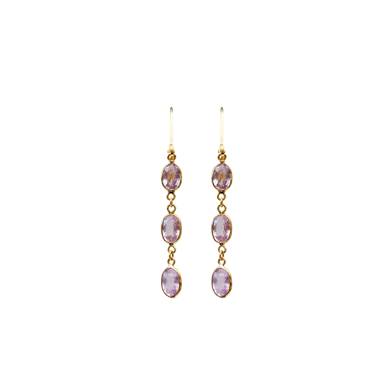 14 Karat Yellow Gold and Pale Pink Sapphire Dangle Drop Earrings