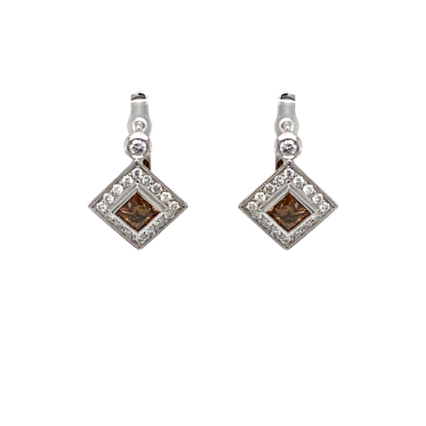 14 Karat White Gold Cognac Diamond Drop Earrings