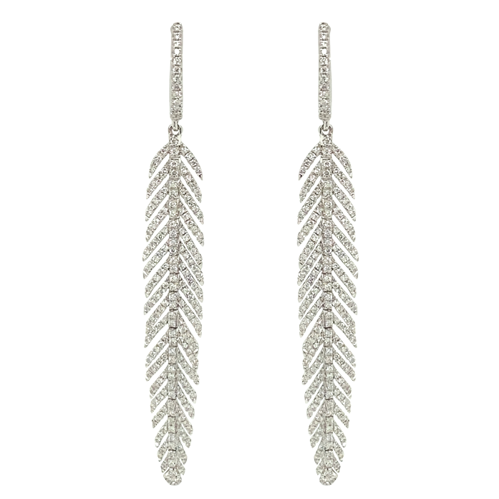 18 Karat White Gold Diamond Feather Earrings
